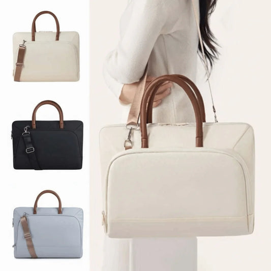 Sac à bandoulière pour ordinateur portable noir/gris/beige en nylon et polyester
