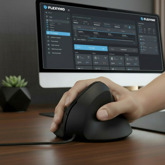 Souris verticale ergonomique filaire avec boutons silencieux et 4 niveaux de DPI réglables, spécialement conçue pour le télétravail et l'usage intensif.
