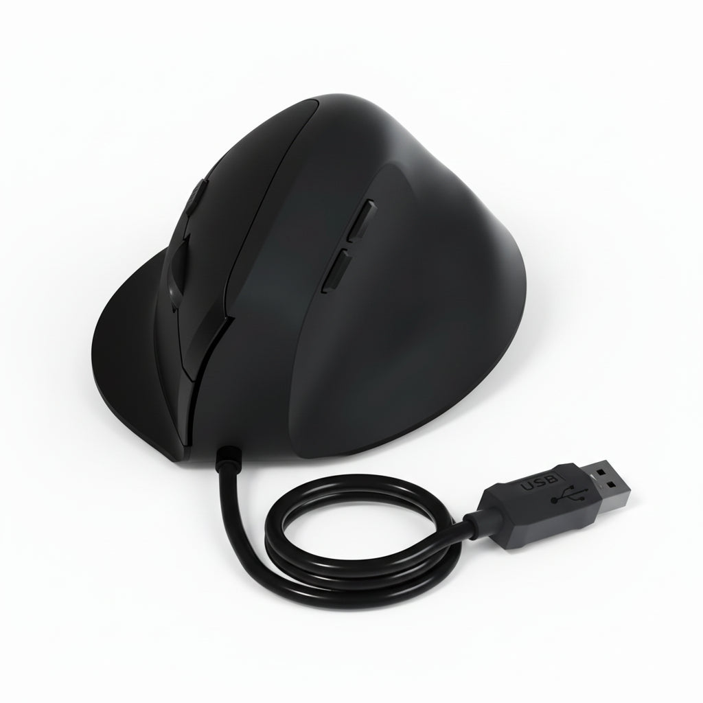 Détail du bouton de réglage de vitesse DPI situé sur le dessus d'une souris verticale pour une précision sur mesure.