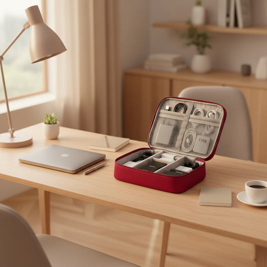 Organisation des câbles et accessoires tech pour télétravail nomade