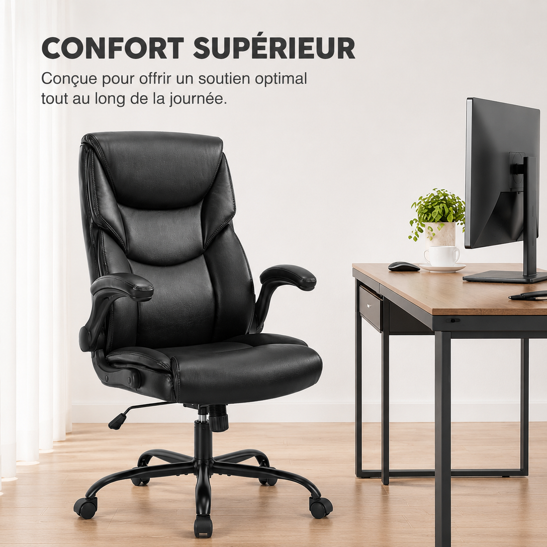 Chaise de bureau ergonomique dans un poste de travail à domicile organisé