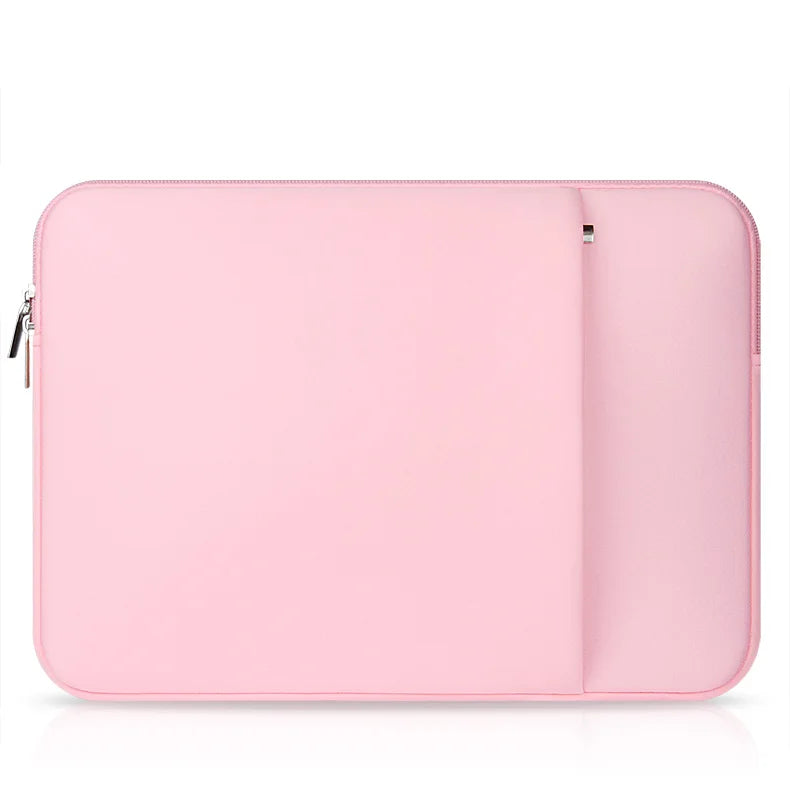 Étui en néoprène rose pour ordinateur portable - Vue complète avec fermeture sécurisée