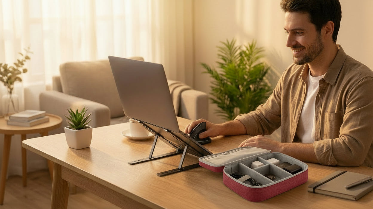 Équipement ergonomique pour ordinateur portable destiné aux freelances et nomades digitaux