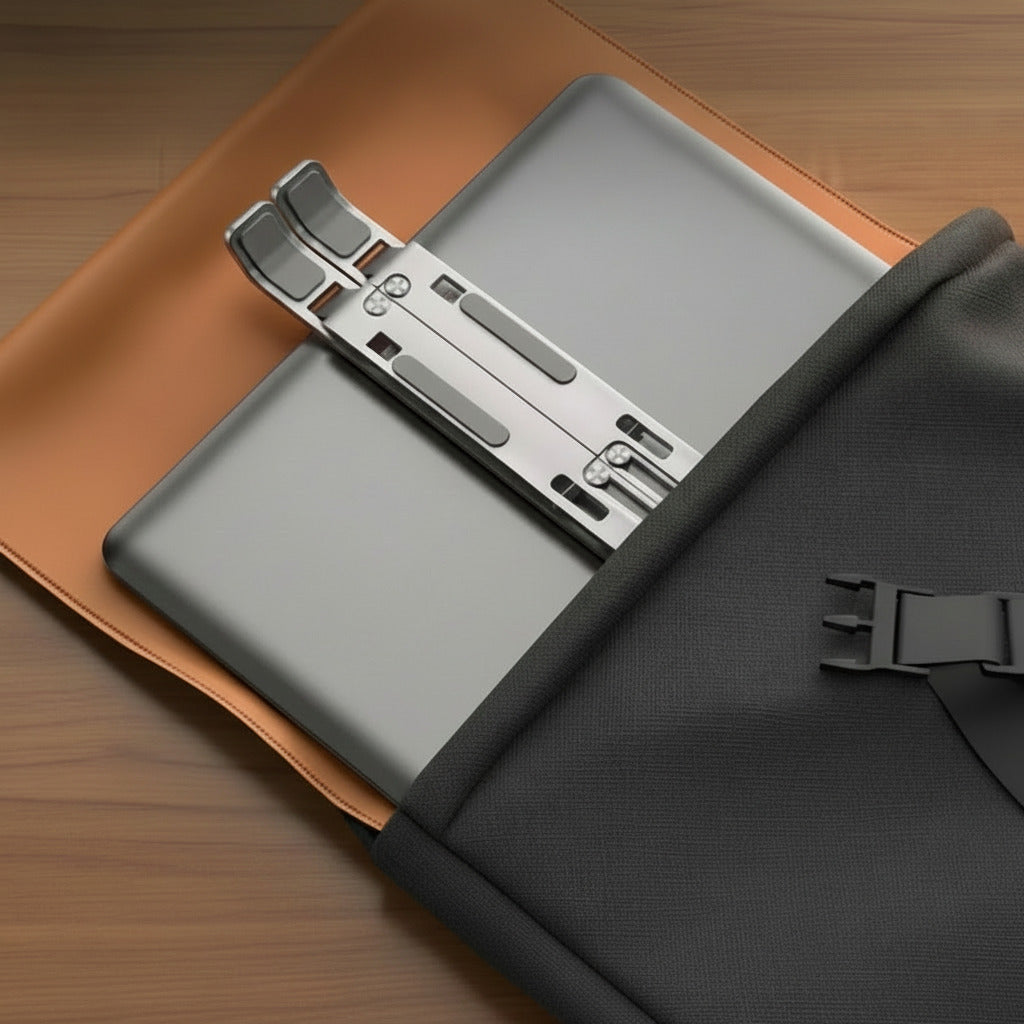 Support aluminium compact pour ordinateur et tablette en télétravail