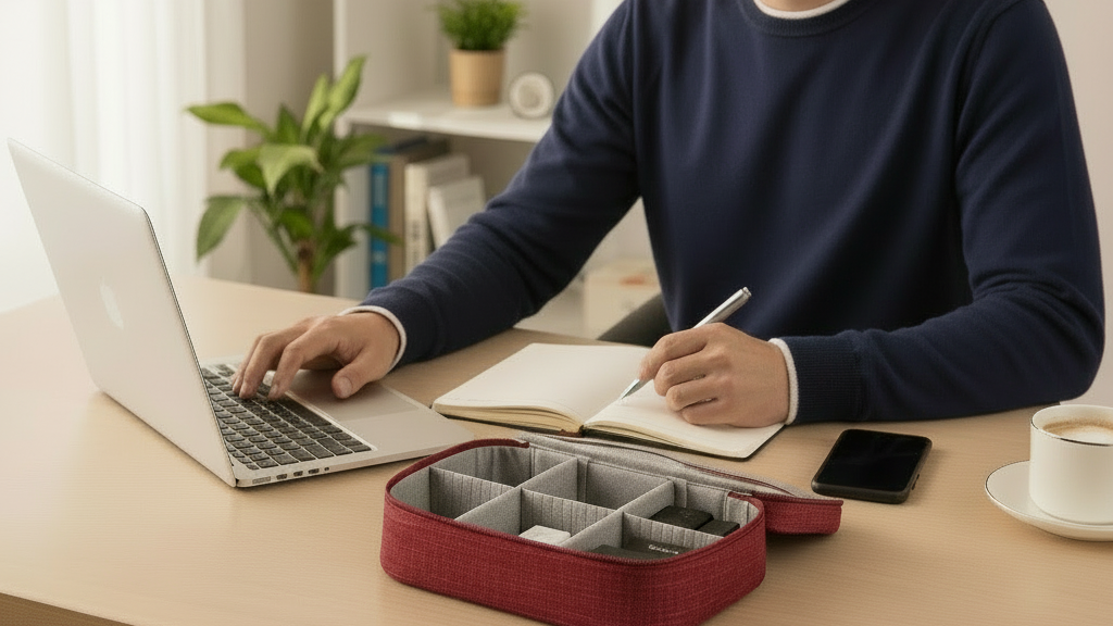 Pochette de rangement électronique pour accessoires de télétravail