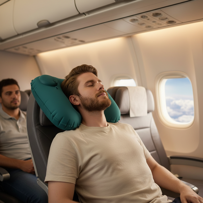 Oreiller Cervical Gonflable Portable - Coussin de Voyage Détachable et Lavable
