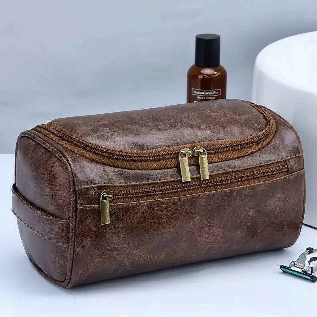 Trousse de rasage homme en cuir PU noir