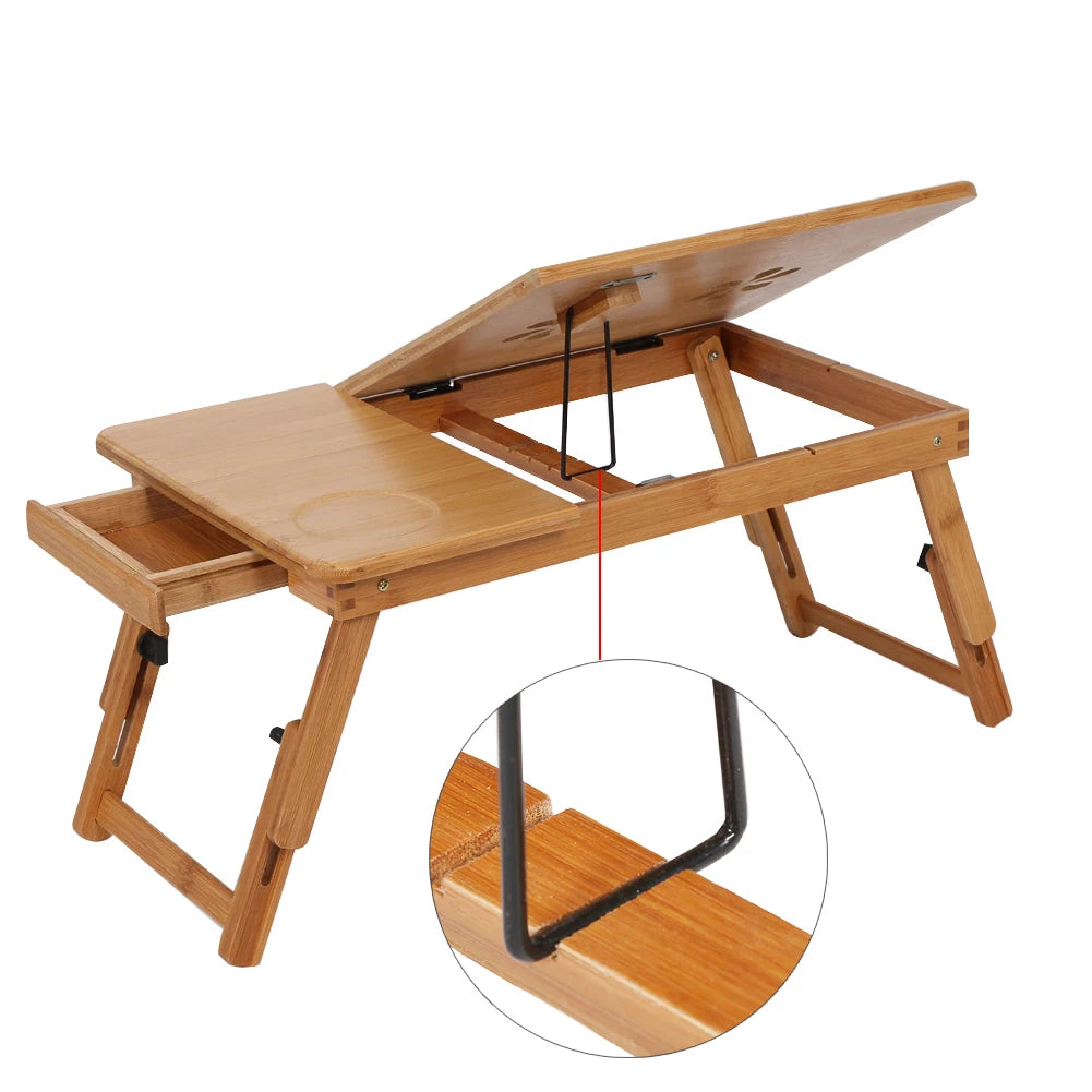 Table de travail en bambou réglable avec ordinateur portable