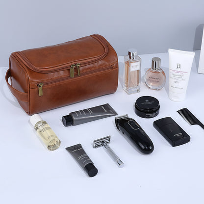 Trousse de toilette homme vintage en cuir PU avec fermeture éclair