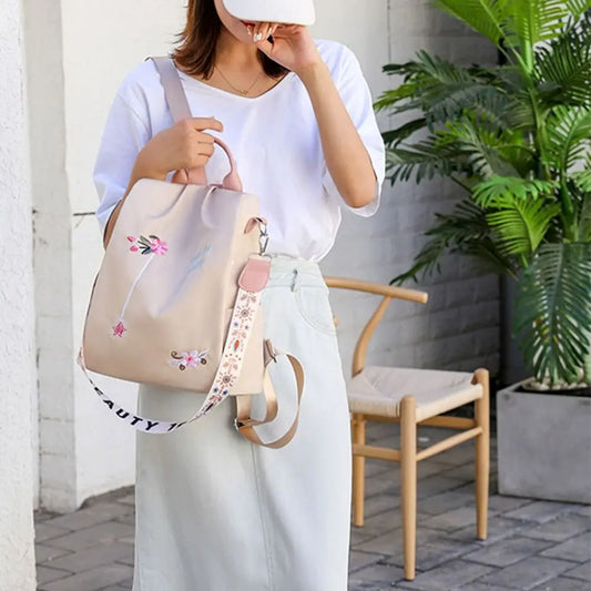 Sac à dos femme floral en tissu Oxford noir rose bleu