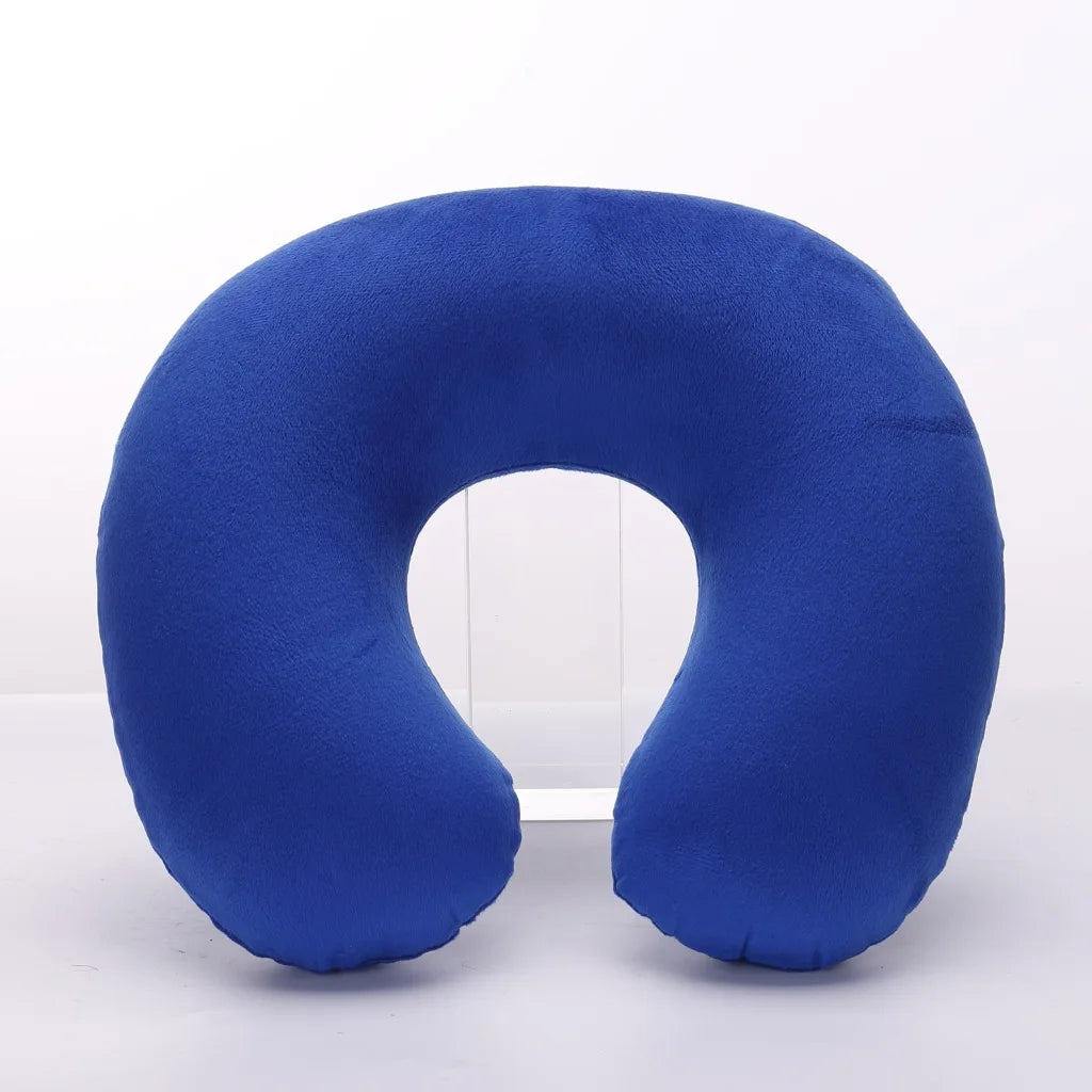 Coussin de Voyage Gonflable en Forme de U - Oreiller Cervical avec Housse en Spandex pour Avion et Transport