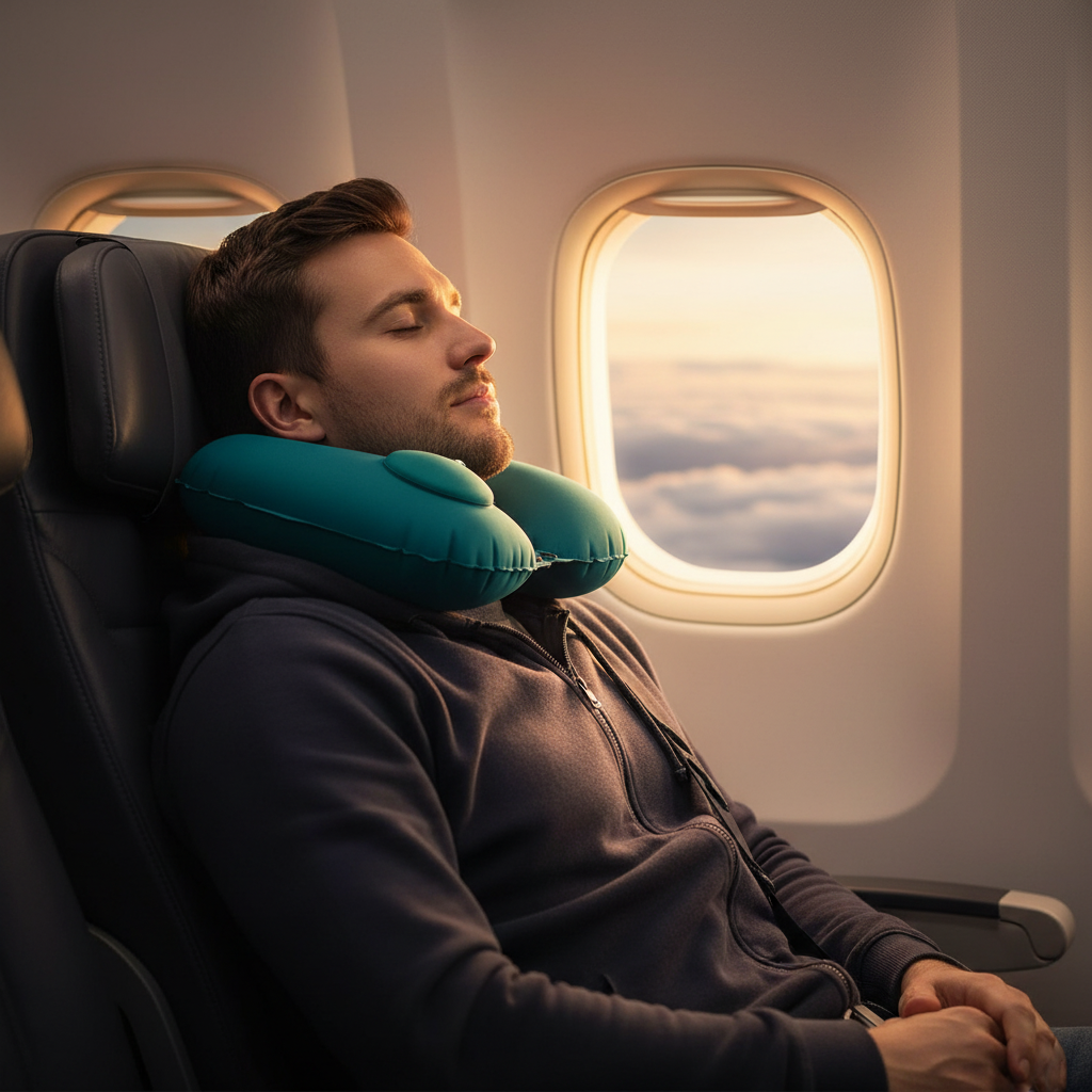 Coussin de voyage gonflable en forme de U pour le cou