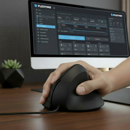 Souris verticale ergonomique filaire avec boutons silencieux et 4 niveaux de DPI réglables, spécialement conçue pour le télétravail et l'usage intensif.