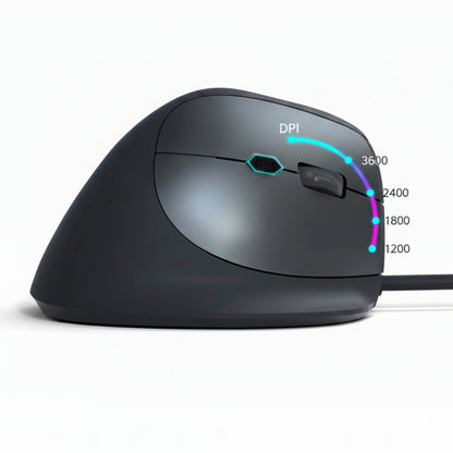 Illustration des bénéfices ergonomiques d'une souris verticale pour réduire la tension musculaire lors du travail sur ordinateur.