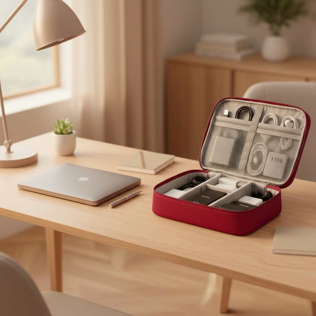 Organiseur tech compact pour bureau mobile et déplacements