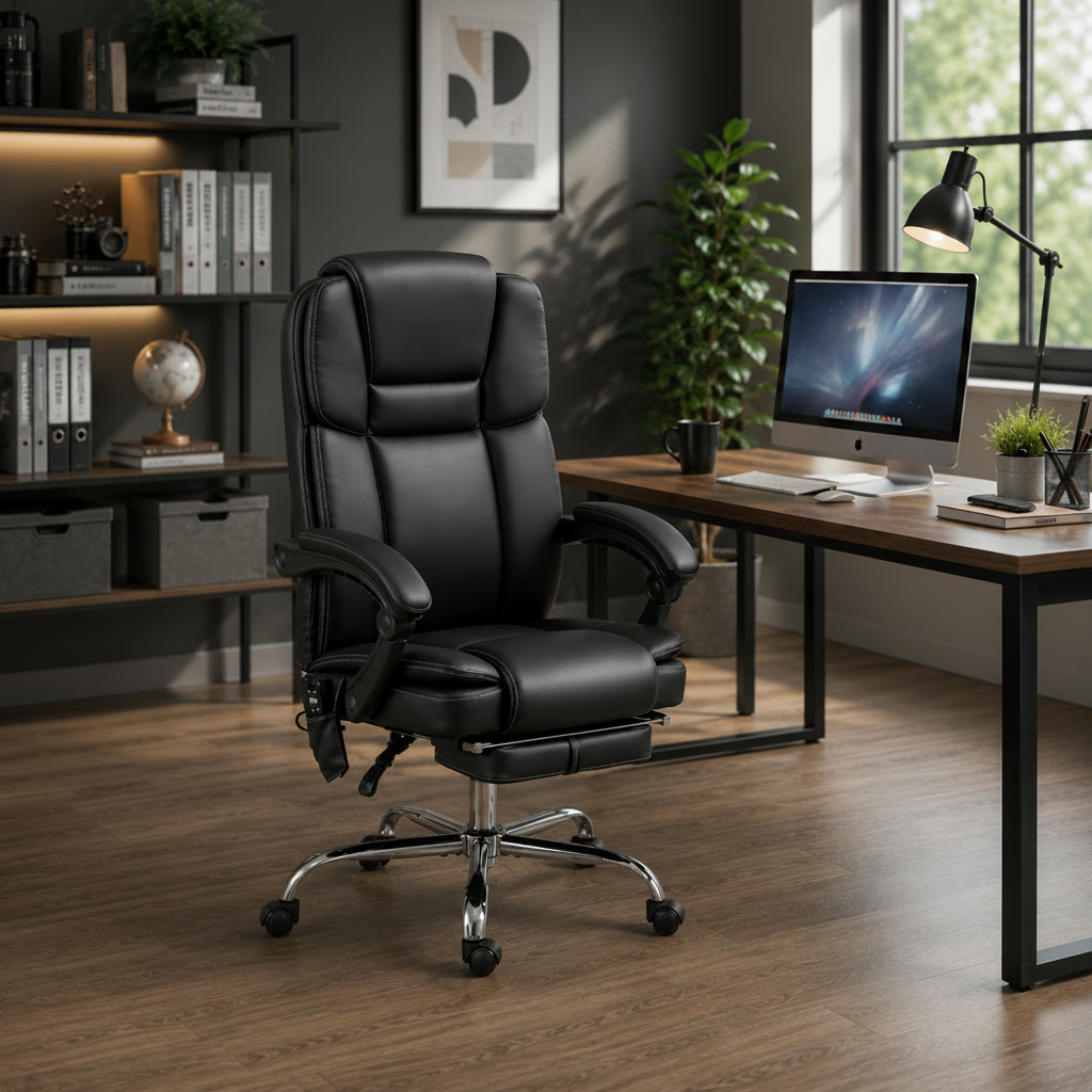 Fauteuil de bureau massant en simili cuir noir
