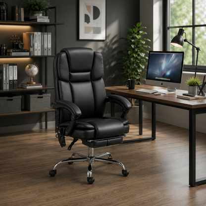 Fauteuil de bureau massant en simili cuir noir