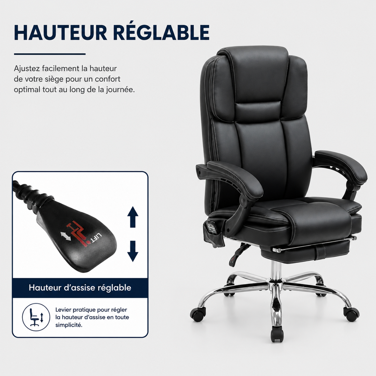 Chaise de bureau Vinsetto avec hauteur réglable sur roulettes