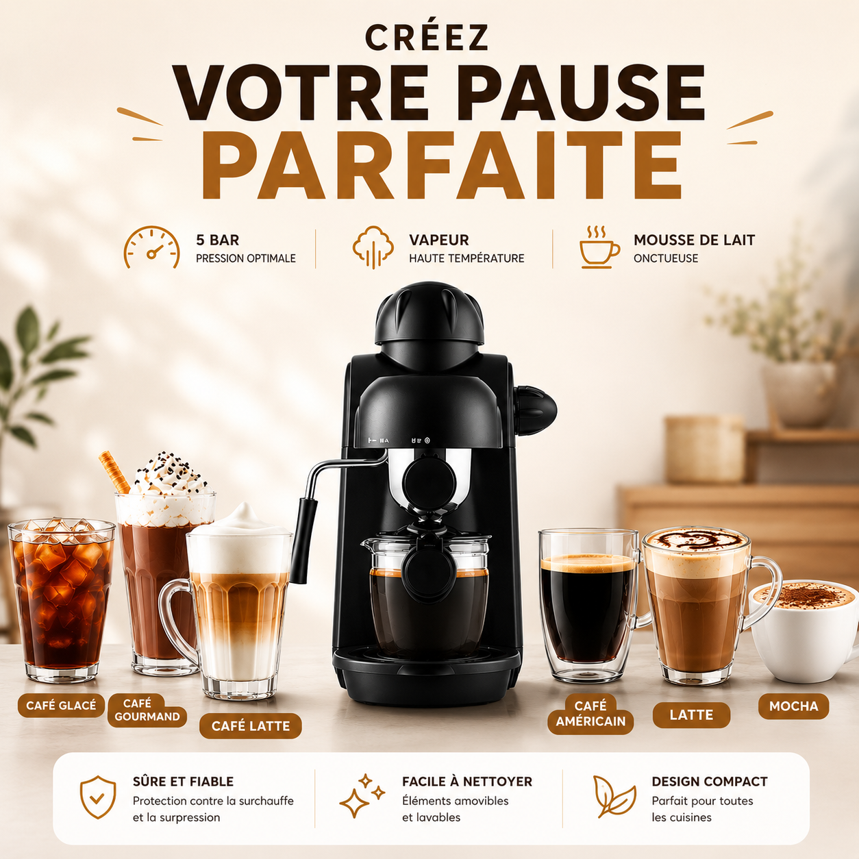 Cafetière expresso style italien 220-240V