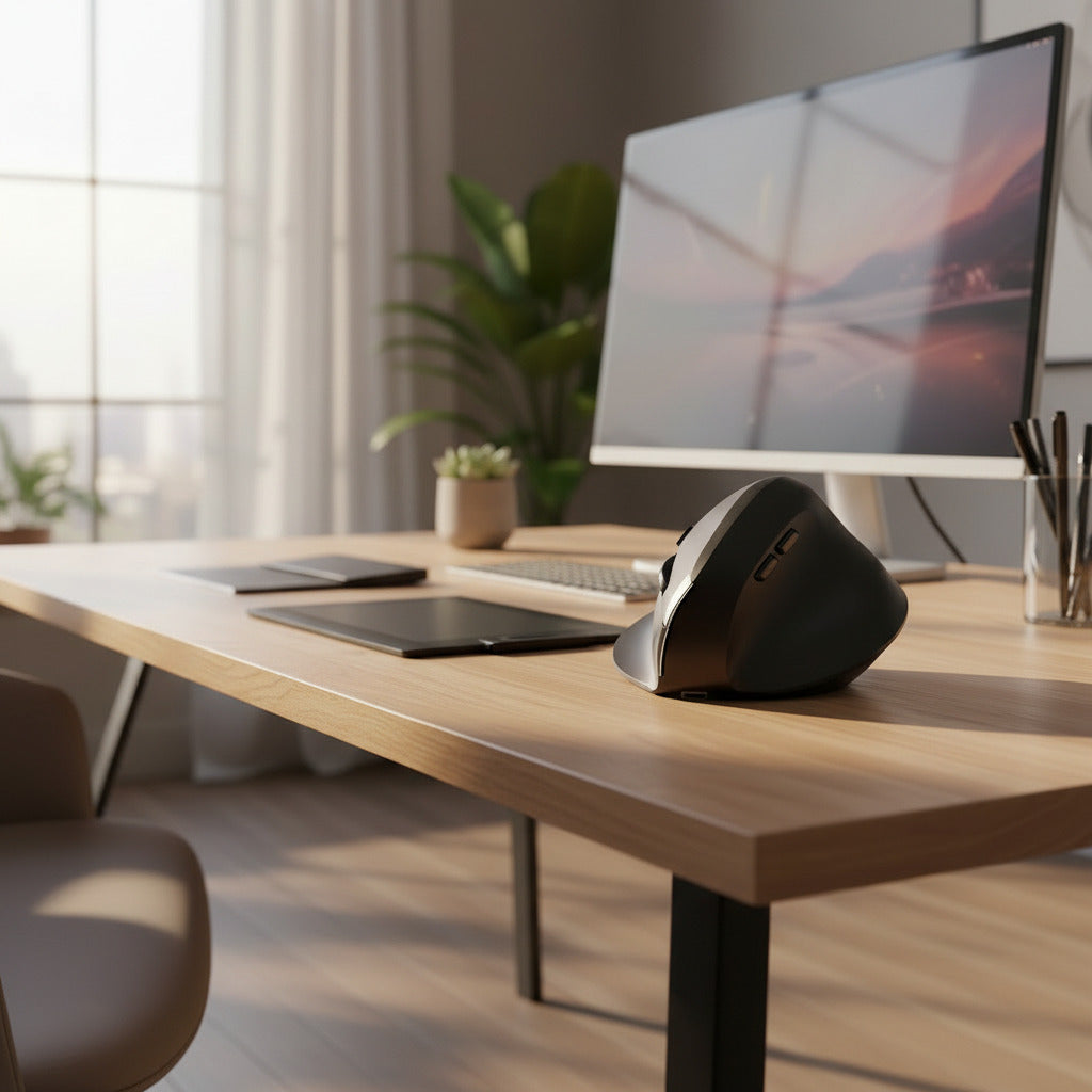 Souris verticale silencieuse avec design ergonomique, idéale pour réduire la fatigue des mains